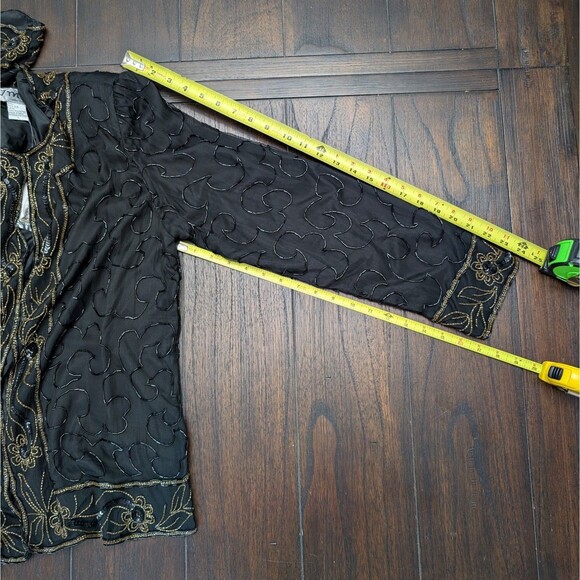 JMD New York Black Sequin Beaded Silk Elegant Dinner Evening Jacket Size Large - Picture 7 of 10